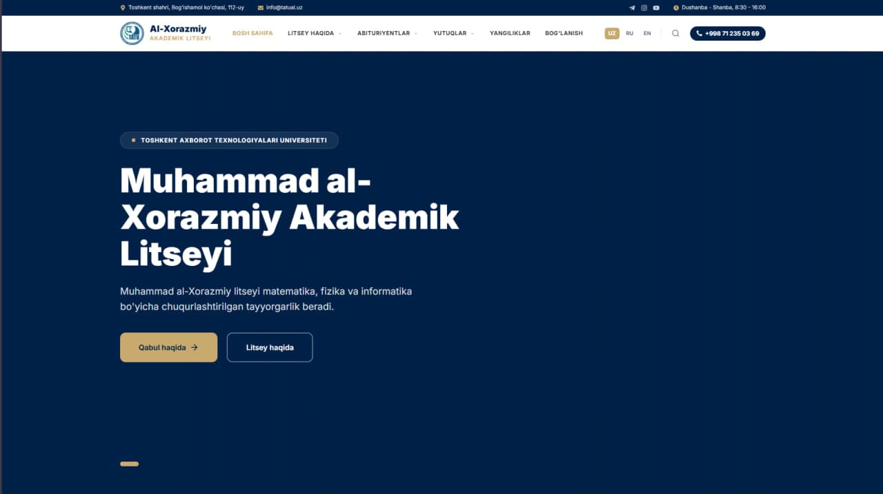 TATU Al-Xorazmiy Akademik Litseyi yangi veb-sayti ishga tushdi!